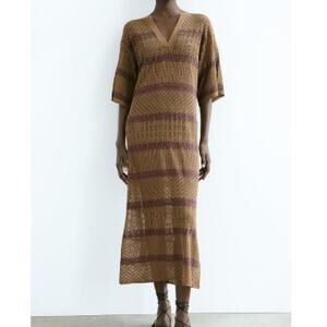 Zara Macrame Knit Mini Dress Cover-Up Cream Size Medium - Large